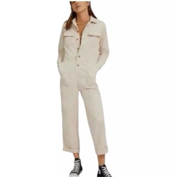 Everlane Jumpsuit Size 0 Attached Belt Beige Long Sleeve - Picture 3 of 13